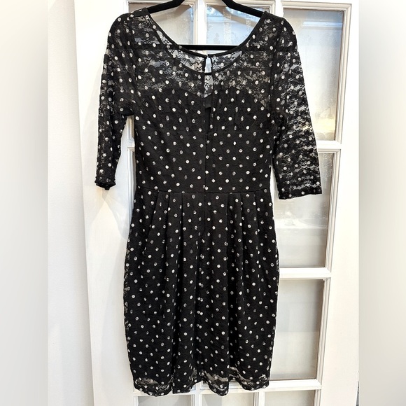 Betsey Johnson Black & White Polka Dot Lace Overlay Rock Glam Dress Size 6 Small - Picture 6 of 11